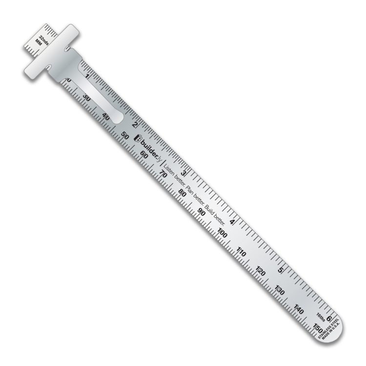 6" Pocket Ruler Stainless Steel with 32nds & 16ths over MM