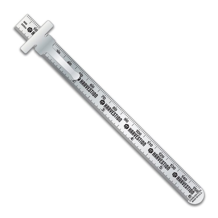 Stainless Steel 6" Pocket Ruler MM Over 50ths